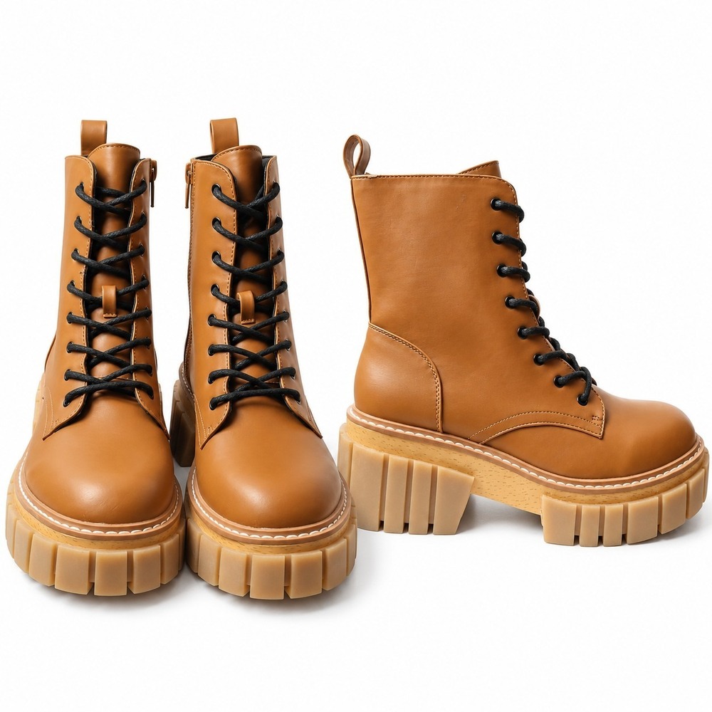 MADDEN GIRL "Philly" Combat Boot Sz 8M Brown Faux Leather Chunky Lug Sole Y2K